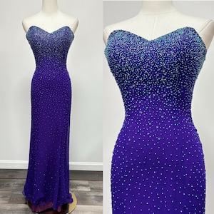 Vintage 90s Purple Blue Silk Strapless Prom Dress Formal Dress | Size XXS-XS