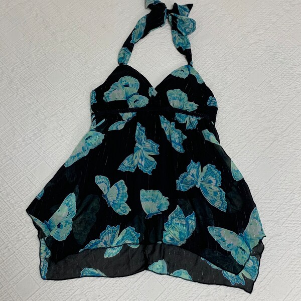Vintage 2000’s butterfly floral halter neck top