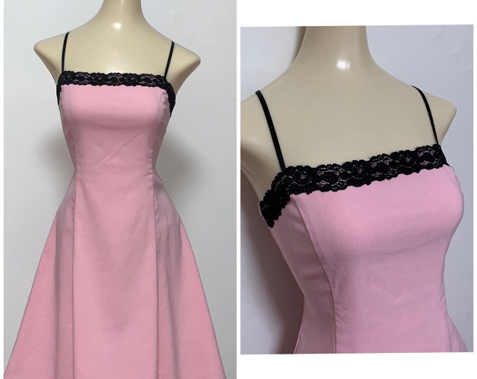 Y2K 90s Pink Fit & Flare Dress With Black Lace Trim Size 5 Etsy