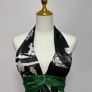 90s 100% Silk Brown Garden Print Halter Dress