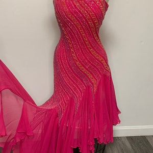 Y2K 00’s Pink Beaded Chiffon Asymmetrical Dress