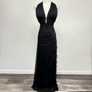 Vintage 90s Y2K Black Ruffle Prom Dress Formal Dress | Size M-L