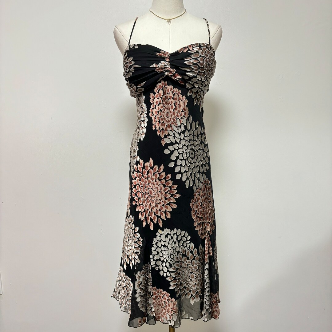 Vintage Y2K Monochrome Abstract Midi Dress