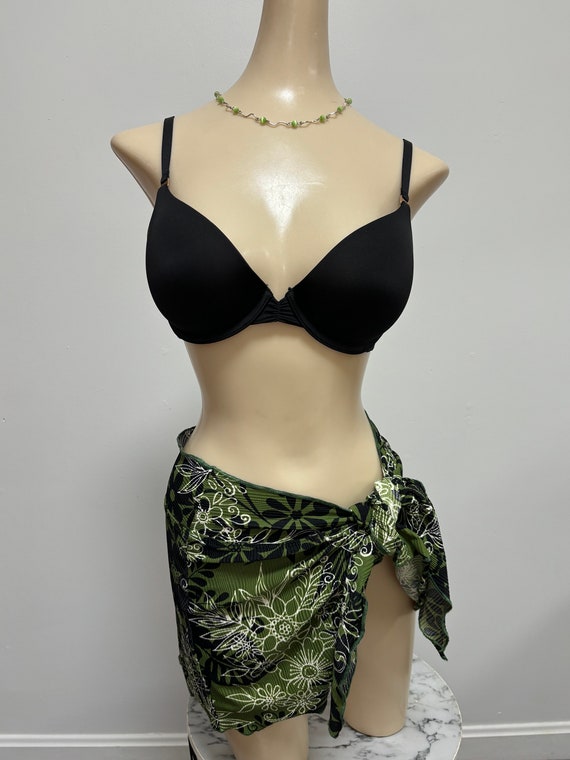 Vintage Y2K - 90’s Green Floral Wrap Swim Cover Up