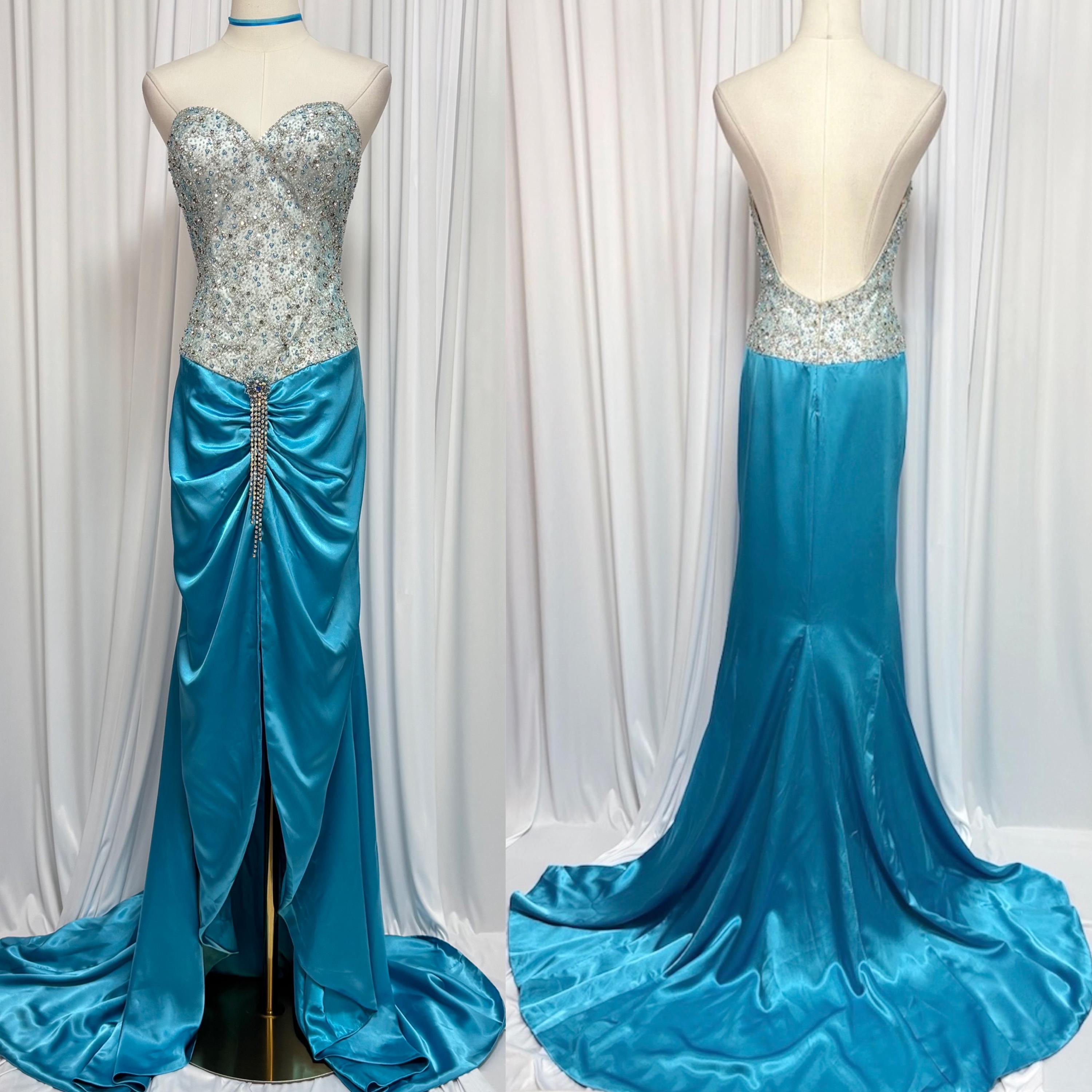chinese dress ladies Scoop Neck Aqua Beading Mermaid Prom Dresses Custom Color / US14 main image 1