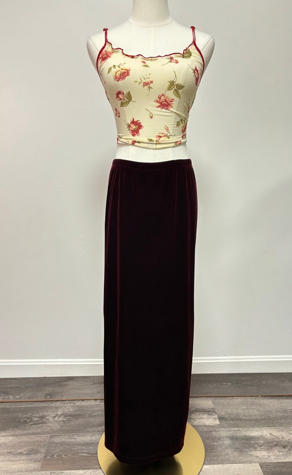 Vintage 90’s Dark Red Velvet Long Maxi Skirt | Siz