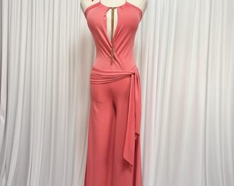 Vintage Y2K Beachy Coral Pink Wide Leg Capri Pallazo Jumpsuit | Size S