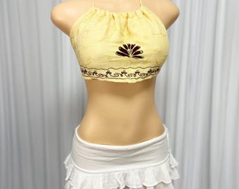 Vintage Beachy Embroidered Sequin Halter Top | Size S-M