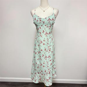 Vintage Y2K Light Blue Floral Cherry Blossom Midi Dress | Size 9/10