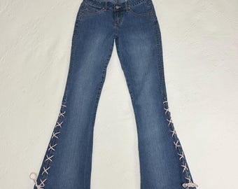 Vintage Y2K Mudd Low Rise Lace Up Flare Jeans | Size 1
