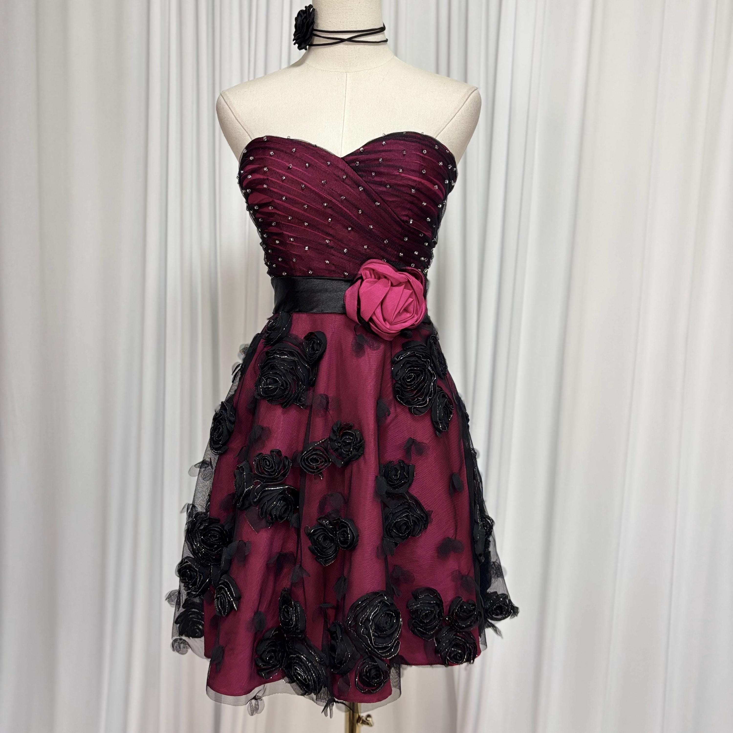 strapless open back dress Women's Pink & Green Floral Maxi Dress