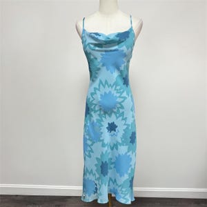 Vintage Y2K Blue Cowl Neck Floral Midi Dress | Size 5/6