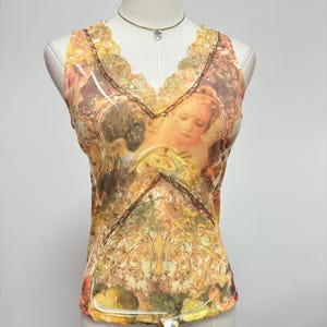 Vintage Y2K Unique Delicate Angel Lace Sequin Top | Size S