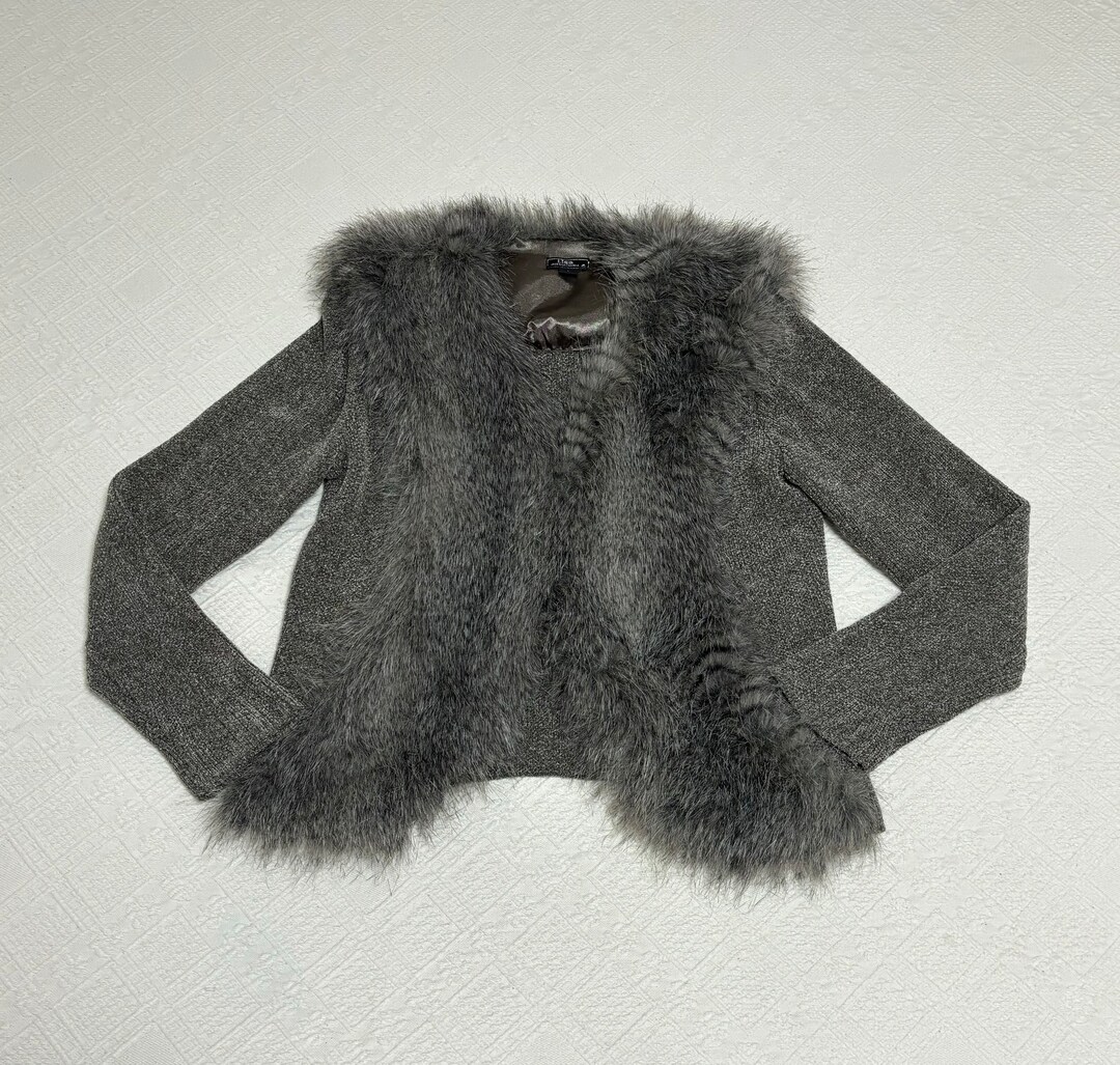 Vintage 90s Y2K Snakeskin Print Faux Fur Cardigan XS 8