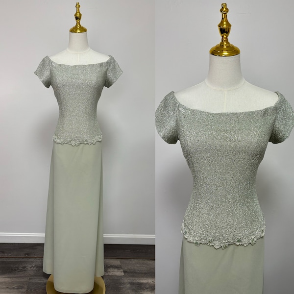 Vintage 90’s Pale Green Off The Shoulder Prom Dress Formal Dress | Size 10-12 Large