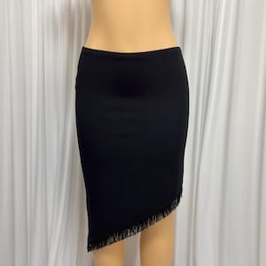 Vintage 90s Black Fringe Gothic Asymmetrical Midi Skirt | Size S-M
