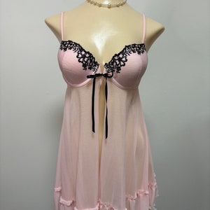 Vintage Y2K Pink Coquette Babydoll Lingerie | Size M