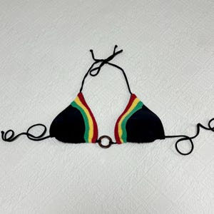 2000s Y2K Black Crochet O ring Bikini Top | Size L