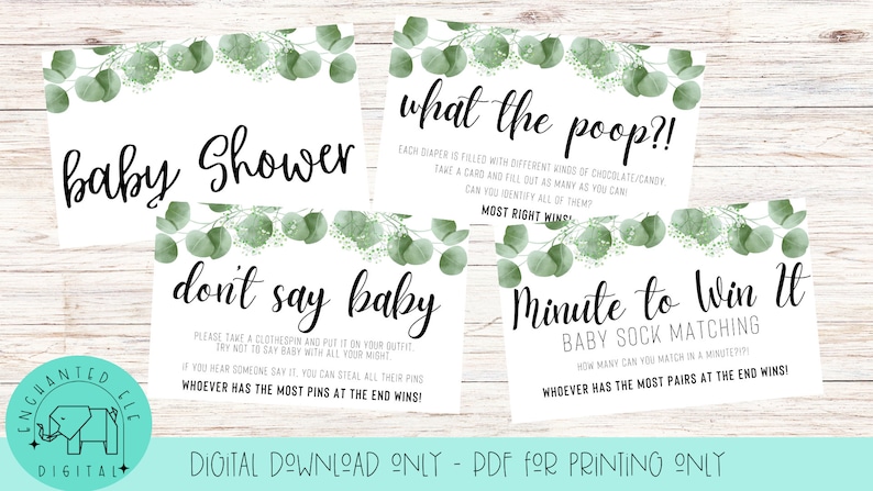 Eucalyptus Baby Shower Games Printable Bundle digital Download PDF - Etsy