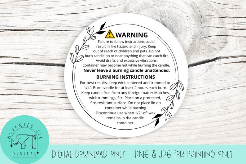 Candle Warning Label Printable - JPG &amp; PNG Only - Etsy
