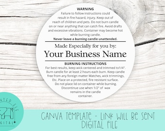 Canva Template - Candle warning label - Editable for small business