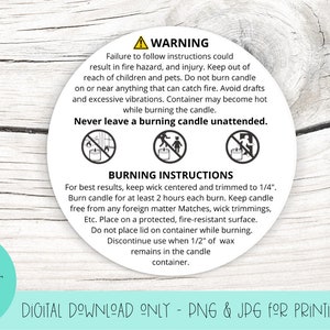 Candle Warning Label Printable - Pictures/ pictographs -  JPG & PNG only