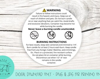 Candle Warning Label Printable - Pictures/ pictographs -  JPG & PNG only