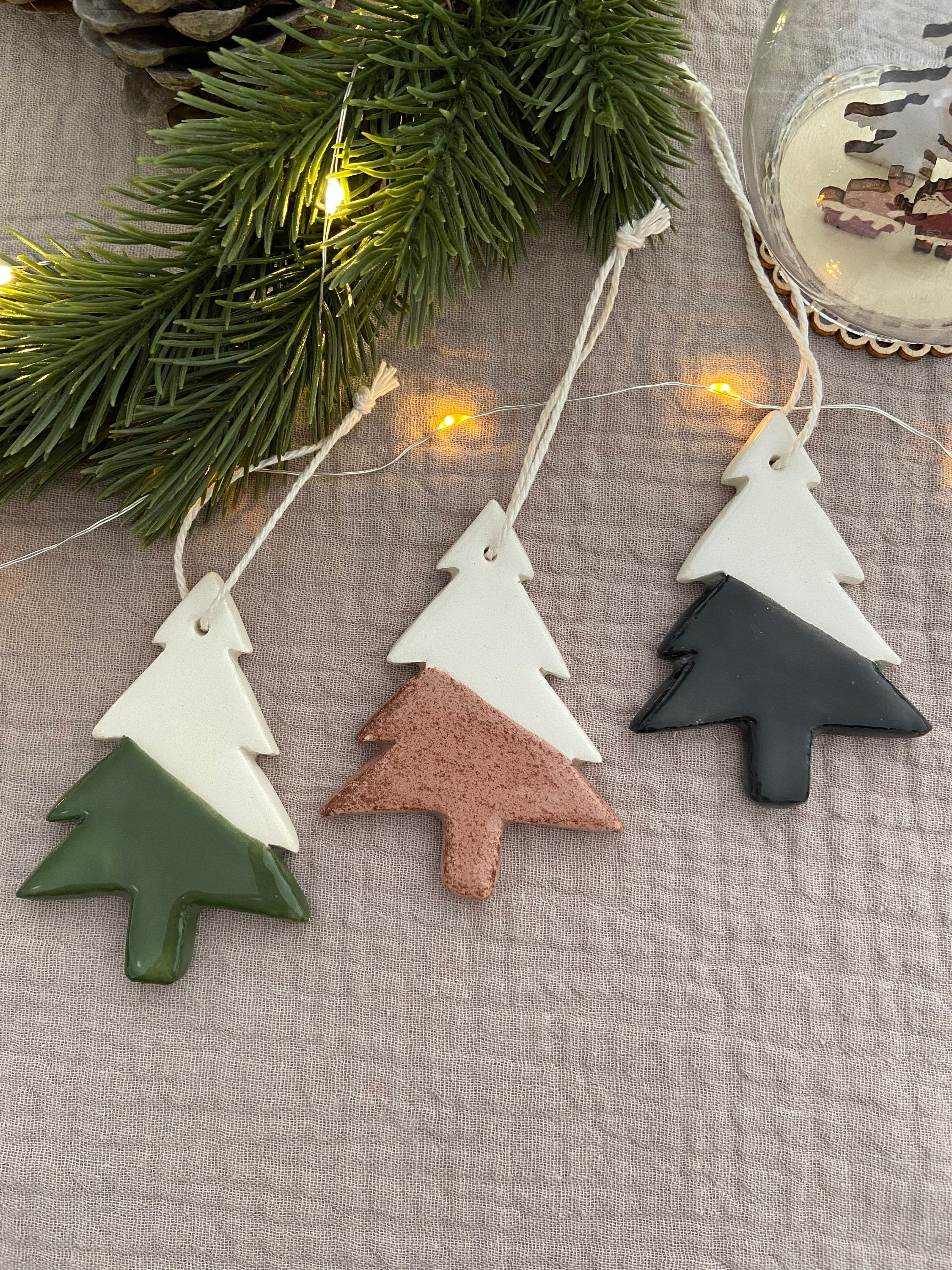 Suspension Sapin Bicolore en Céramique Blanche Pour Décoration de Sapin Noël