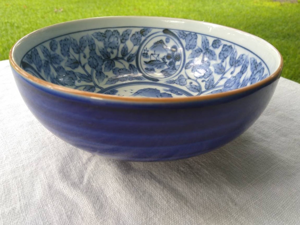 Vintage Blue Serving Bowl Made in Japan Blue Willow Style Etsy