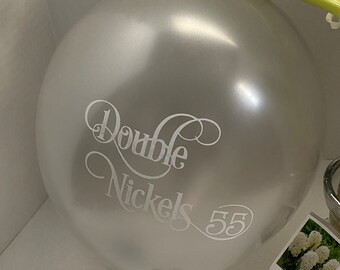 Double Nickels Birthday Silver Balloons/White Font- 12 inch - (Set of 10)