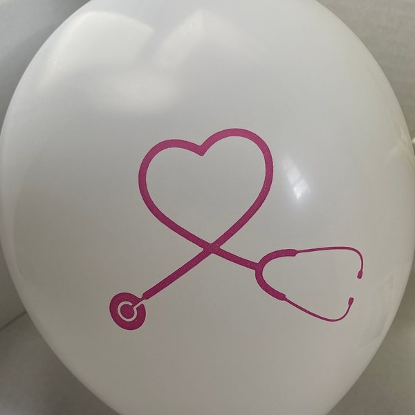 Stethoscope Custom Balloons - White/Pink Stethoscope -12 Inch - (Set of 10)