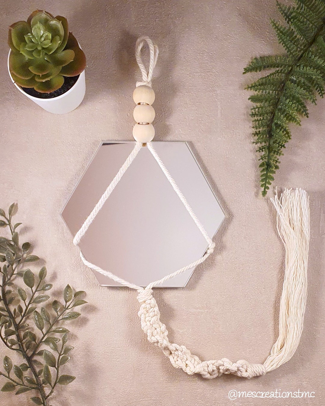 Macramé Mirror Macramé Decoration Hexagonal Mirror Etsy