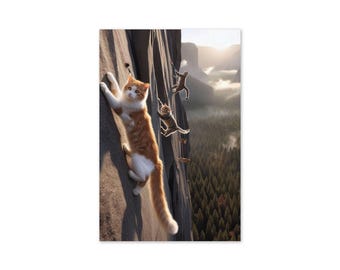 Tarjeta divertida de gato: Ilustración de escalada en solitario, interior en blanco