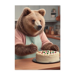 Cartão de felicitações "Mamãe Urso Assando um Bolo" - Em branco por dentro - Cartão engraçado com tema de culinária para qualquer ocasião, para quem gosta de doces ou para quem você ama