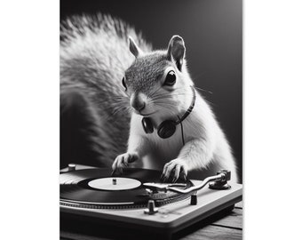 Tarjeta de cumpleaños divertida de ardilla / Tarjeta de felicitación de DJ / Tarjeta humorística en blanco para amantes de la música