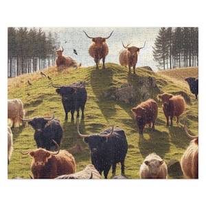 Cows on a Hill Jigsaw Puzzle – Eco-Friendly Puzzle Gift for Cow Lovers, Farm Animal Fun, Family Game Night, Rustic Country Decor