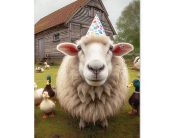 Funny Sheep Birthday Card | Farm Animal Greeting Card | Blank Inside for All Ages