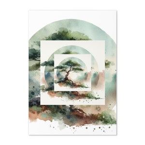 Tarjeta de felicitación de acuarela con bonsái (interior en blanco) - Arte de arce japonés - Tarjeta de jardín zen tranquilo para cualquier ocasión