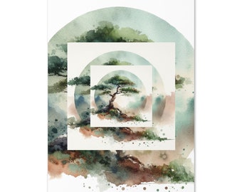 Bonsai Watercolor Greeting Card – Blank Inside – Japanese Maple Art – Tranquil Zen Garden Card for Any Occasion
