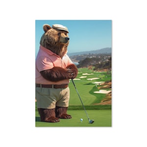 Carte de voeux drôle de golf - Ours jouant au golf, parfaite pour les anniversaires et les amateurs de golf !