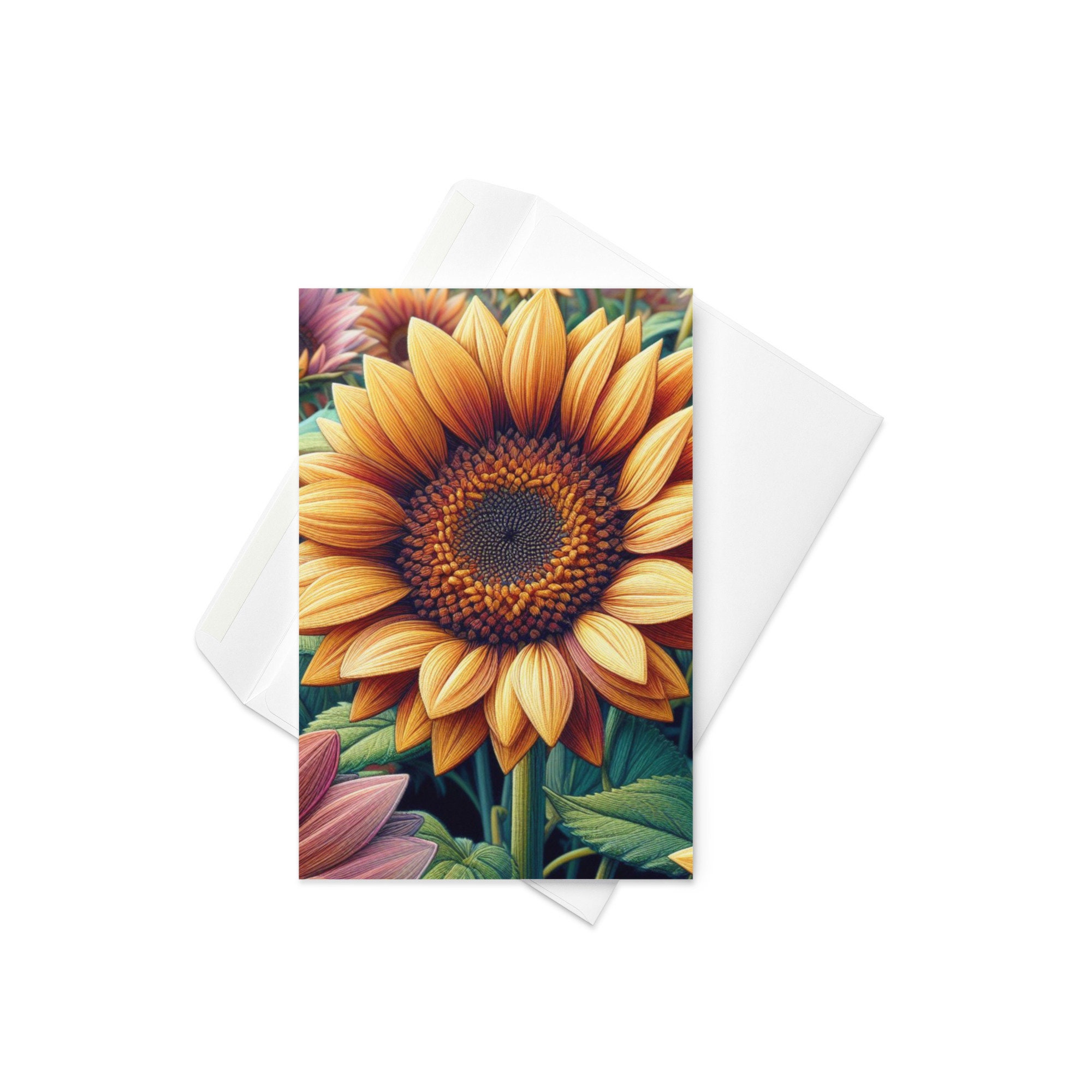 Sunflower Greeting Card – Blank Inside, Beautiful Floral Design for ...