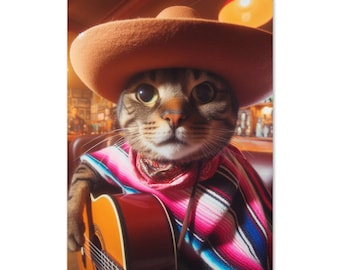 Funny Cat Greeting Card, Guitar Playing Cat, Cat Lover Gift, Blank Note Card