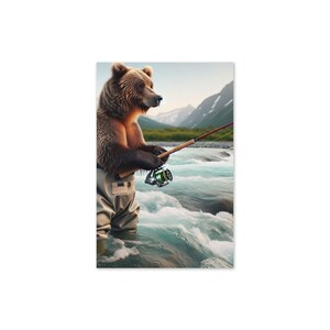 Carte de voeux avec un ours pêcheur - Vierge à l'intérieur - Parfaite pour toutes les occasions - Un excellent cadeau pour les pêcheurs, les amoureux de la nature et les amateurs de plein air !
