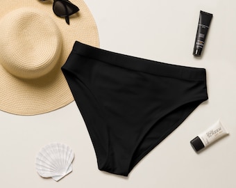 Slip bikini nero a vita alta da donna / Costumi da bagno coordinati / Costumi da bagno eleganti, comodi e versatili per qualsiasi look