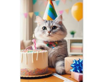 Happy Birthday Cat Greeting, Funny Animal Card for Any Age or Occasion