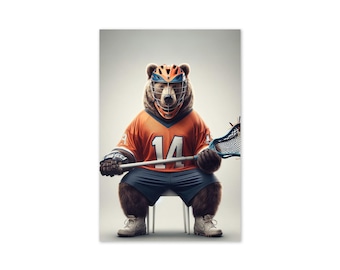 Lacrosse Bear Greeting Card - Funny Sports Card for Any Occasion - Blank Inside - Perfect for Lacrosse Lovers & Gifting