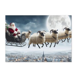 Carte de Noël Père Noël et son mouton volant : des voeux de Noël amusants et festifs !