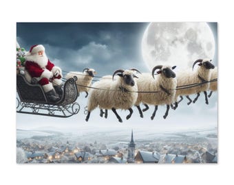 Santa and Flying Sheep Christmas Card | Funny Holiday Greeting | Cute & Festive Santa Card