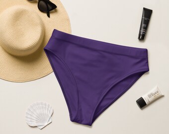 Eco-Friendly Dark Purple High-Waisted Bikini – Recycled Women's Swimwear with Soft Comfort, Flattering Fit for Beach & Pool Days!