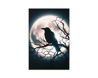 Salutation de corbeau avec oeuvre d'art de la pleine lune